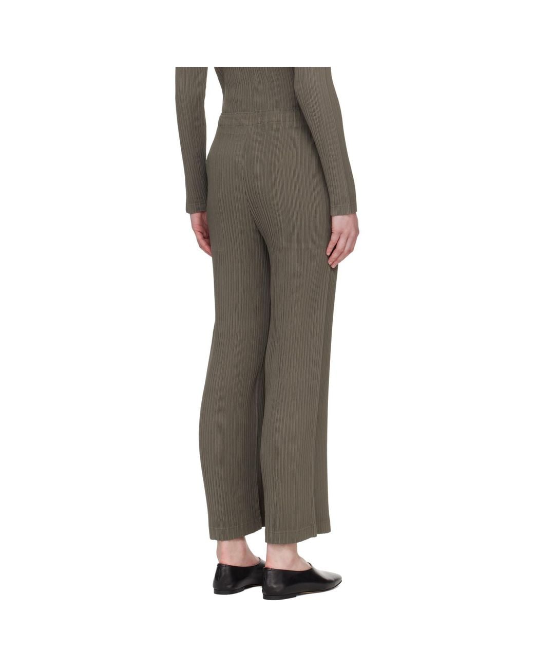 Issey Miyake Gray Taupe Hatching Pleats Trousers