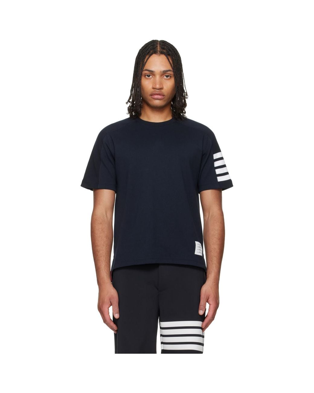 Thom Browne Blue Milano Cotton 4-Bar T-Shirt for men