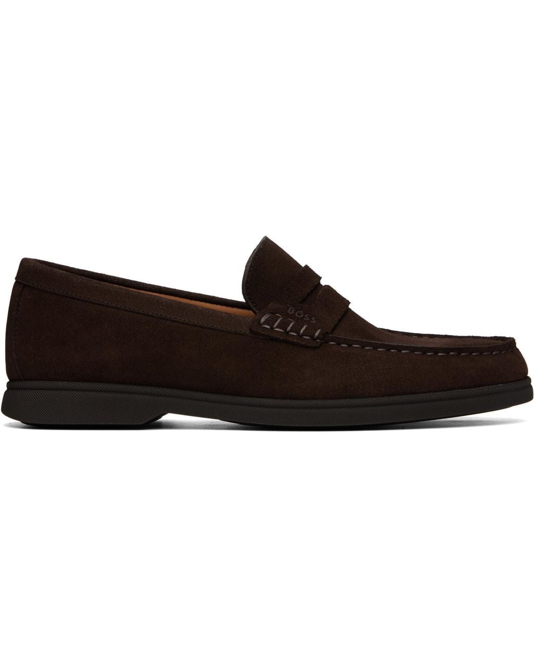 Boss Black Suede Logo Penny Trim Loafers for men