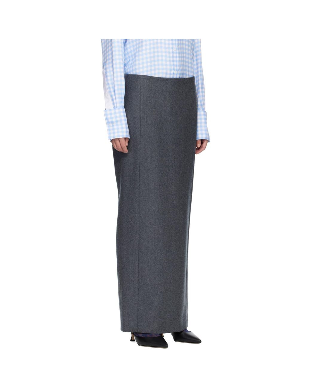 Thom Browne Black Solid Wool Flannel Pencil Maxi Skirt