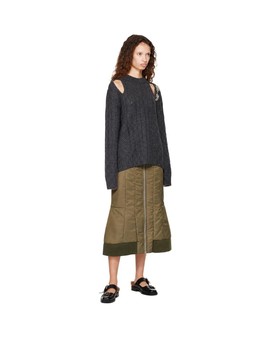 Simone Rocha Black Cable Knit Slash Sweater