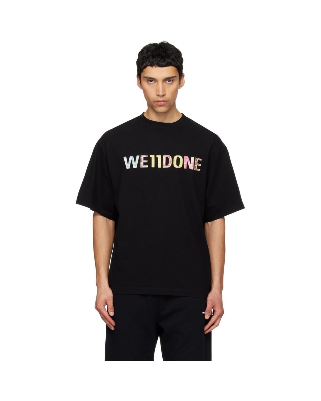 we11done Black Patchwork T-Shirt for men