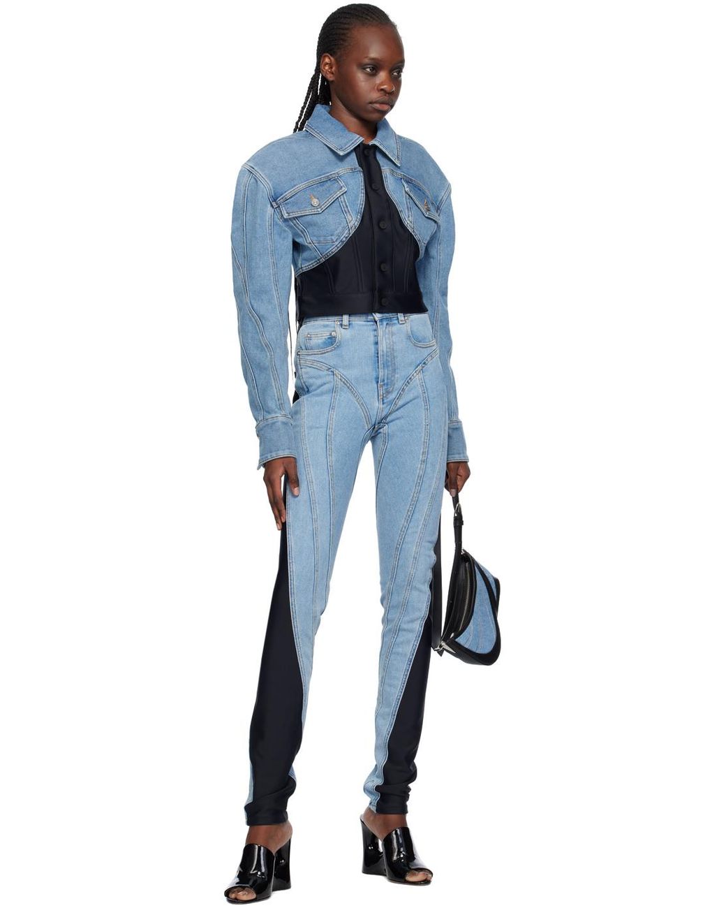Jeans MUGLER Femme - Taille Haute Spiralé - Slim Bleu Clair - Denim - Taille 42 (US 6)
