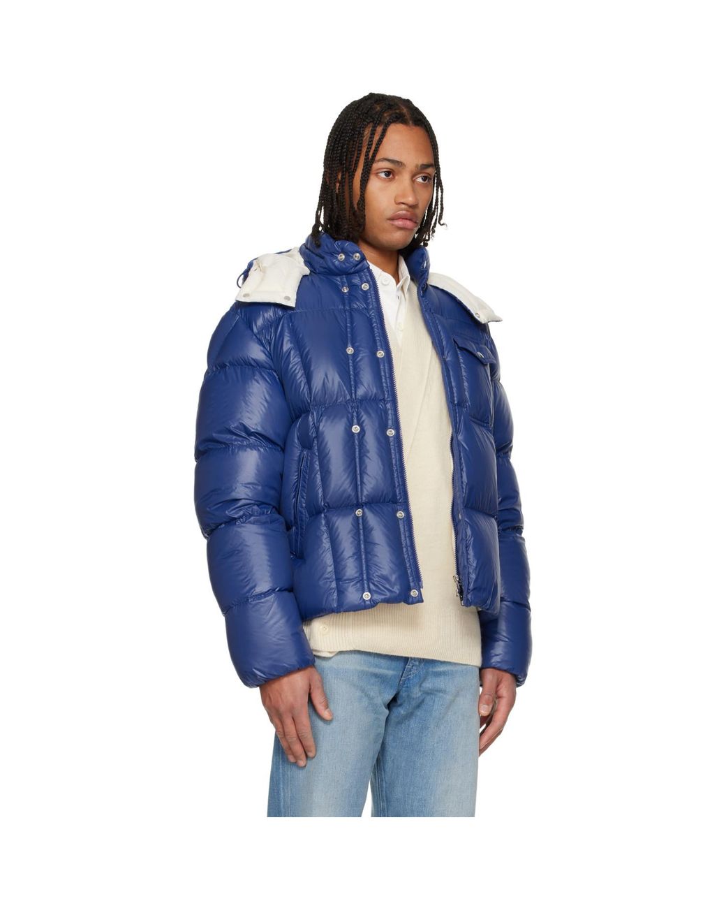 Moncler Blue Serfanto Hooded Short Down Jacket for men