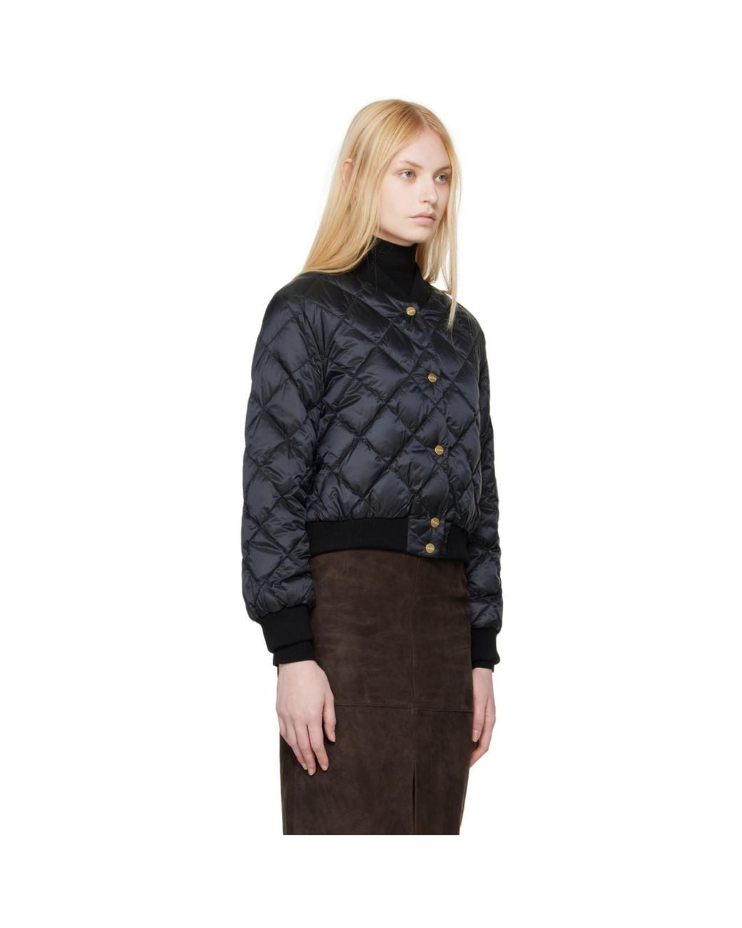 Max Mara Black The Cube Quilted Reversible Down Bomber Jacket