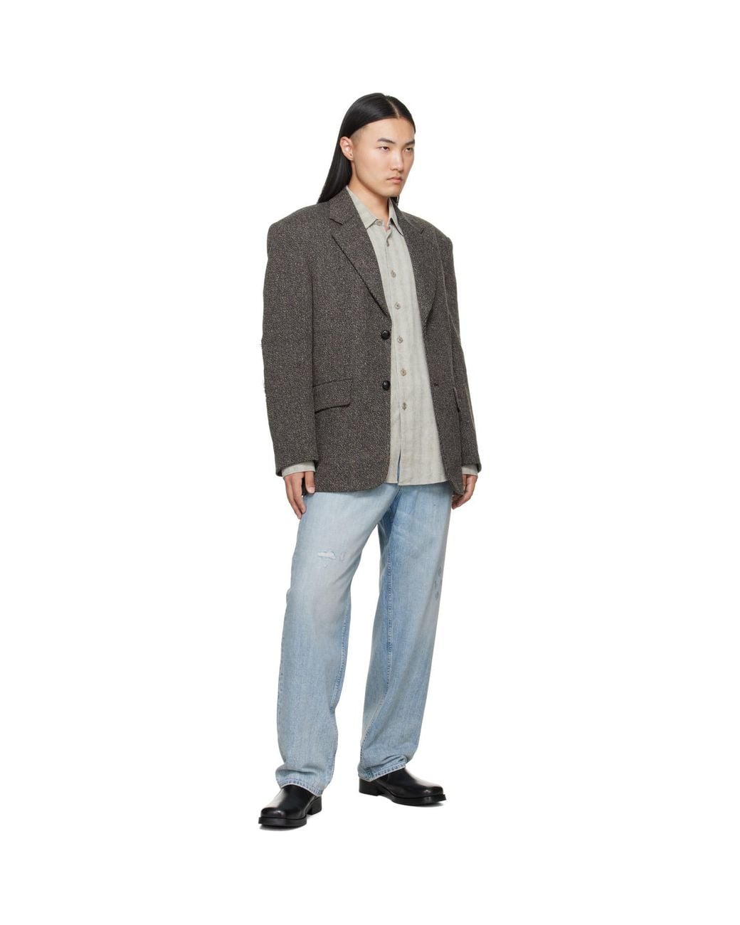 MM6 by Maison Margiela Gray Wool Tweed Blazer for men