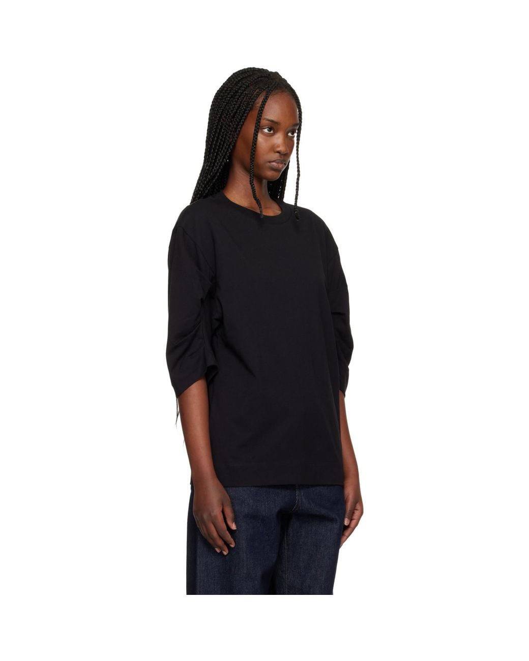 Dries Van Noten Black Pleated Sleeve T-Shirt