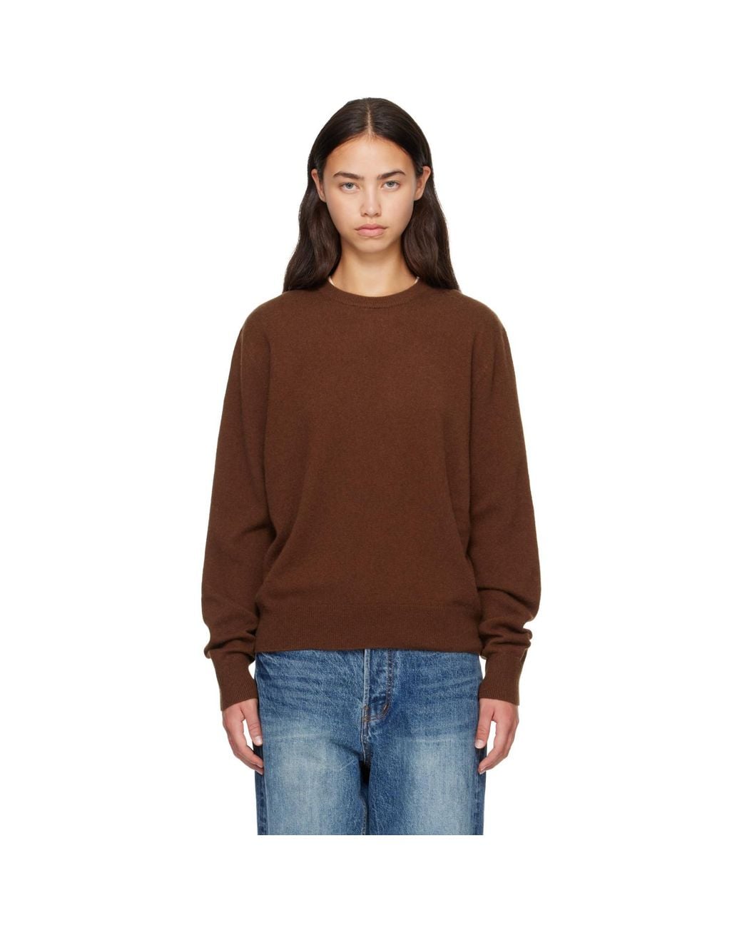 Entire studios Brown Knit Cashmere Crewneck Sweater