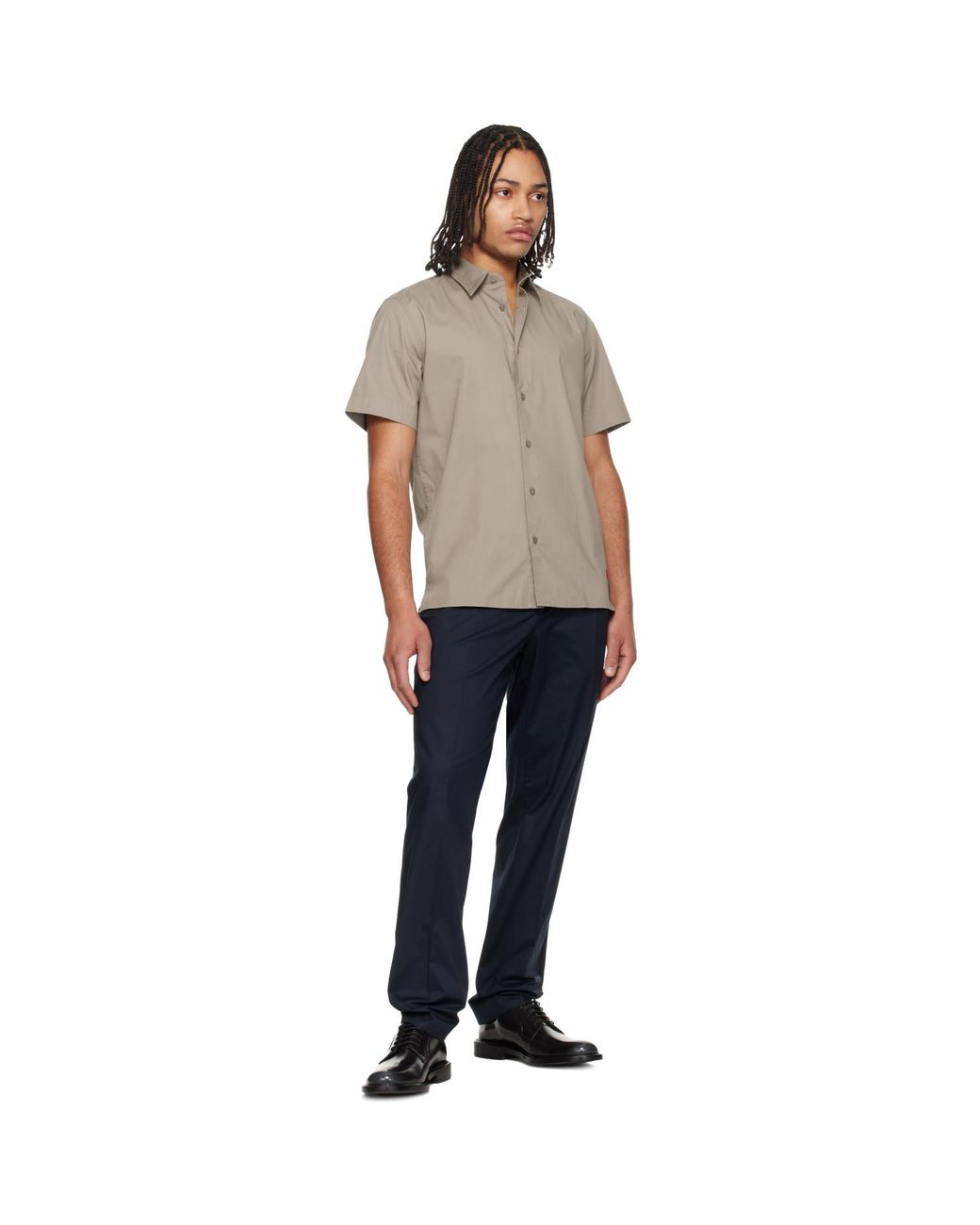 HUGO Black Taupe Relaxed-Fit Stretch Cotton Shirt for men