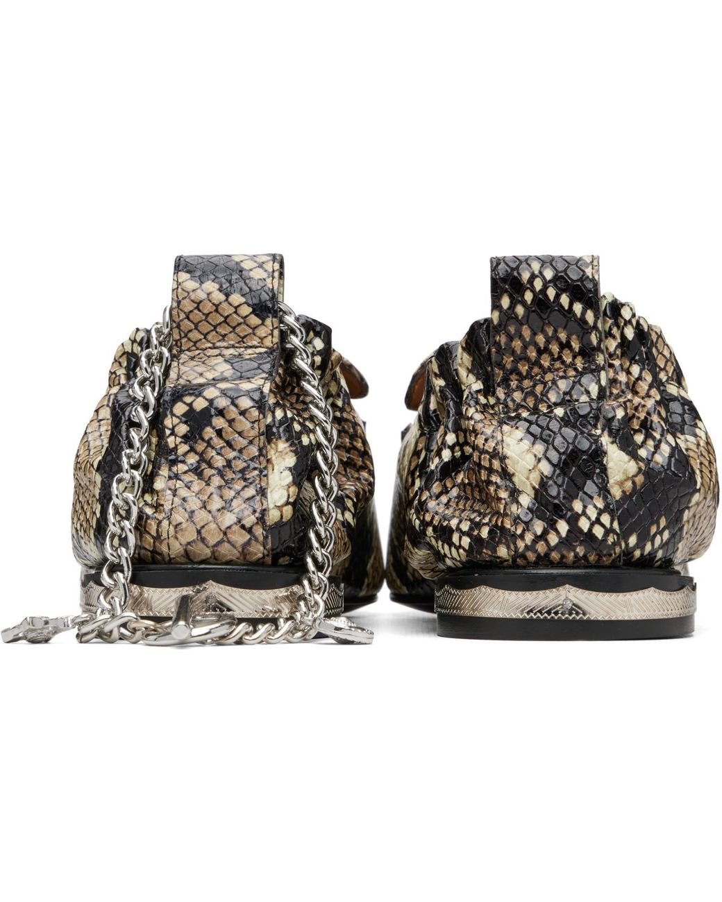 Toga Brown Embossed Snake Ballerina Loafers