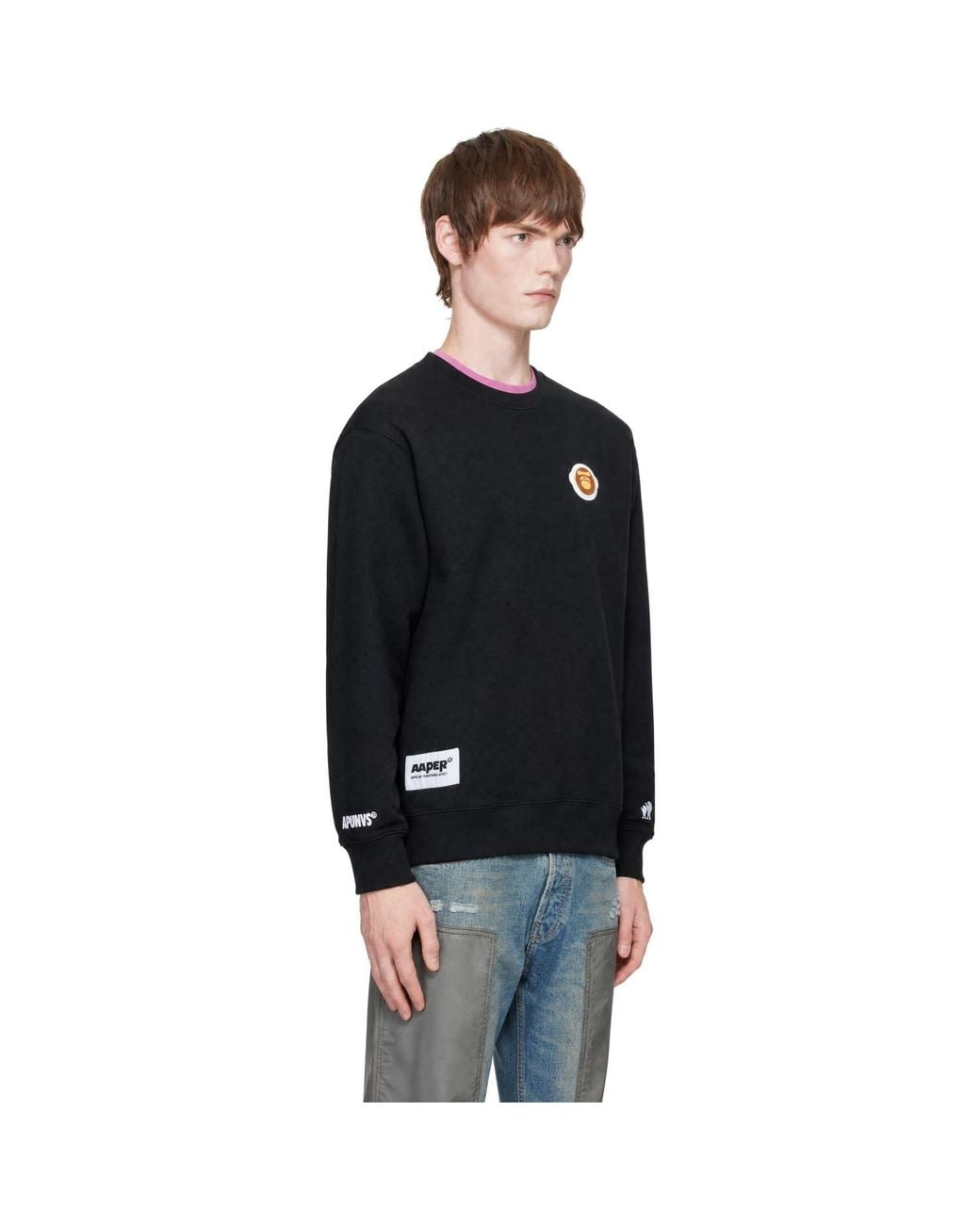 Aape By A Bathing Ape Black 'Aaper' Aldo Logo Sweatshirt for men