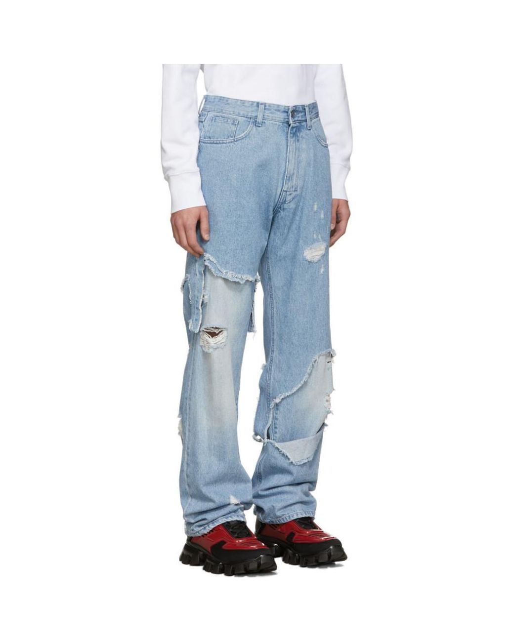 Raf Simons Blue Destroyed Relaxed-fit Jeans for Men | Lyst