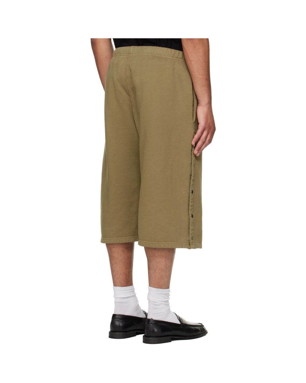 Les Tien Green Khaki Part Snap Shorts for men