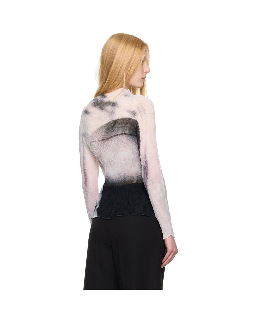 Issey Miyake Shadow Study Pleats Chiffon Twist Turtleneck in Black