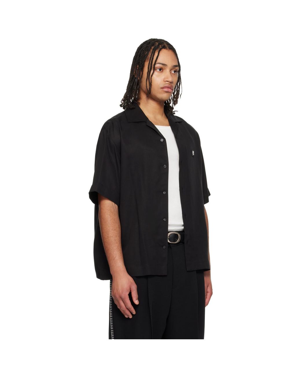 HUGO Black Oversize-Fit Stacked Logo Shirt for men
