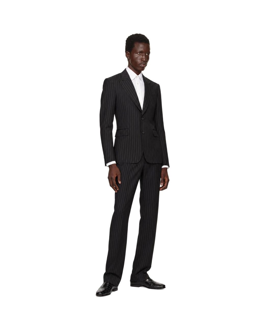 Dolce & Gabbana Black Pinstripe Wool Suit for men