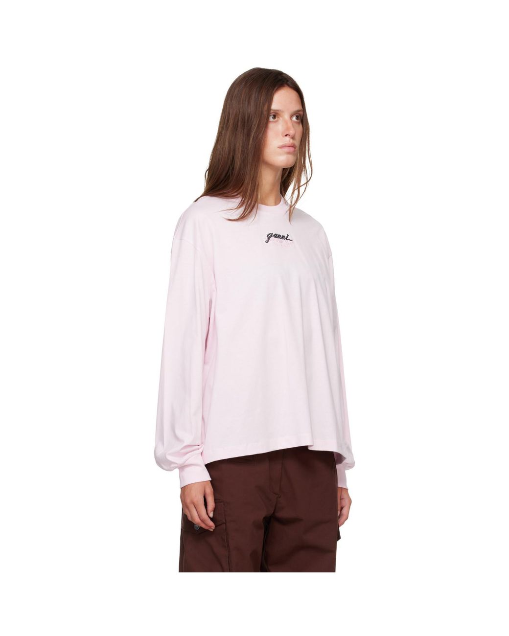 Ganni White Qixi Print Longsleeve Future Jersey T-Shirt