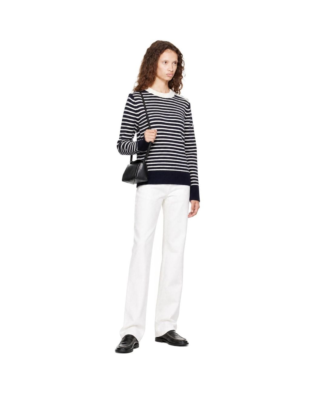 AMI Blue Off- Sailor Striped Wool Crewneck Sweater