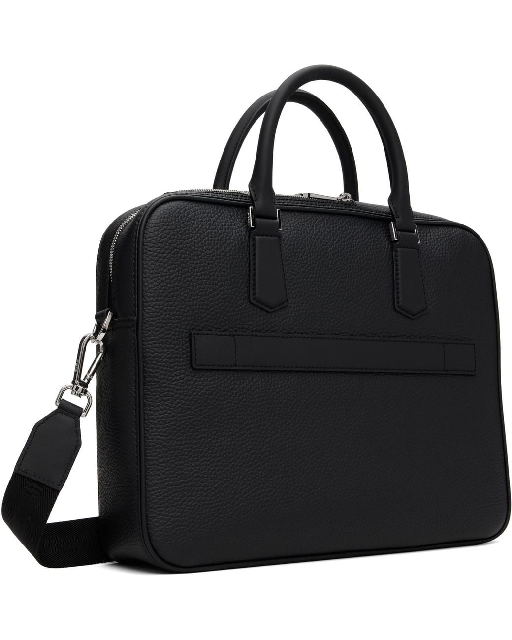 Boss Black Grained Leather Briefcase for men
