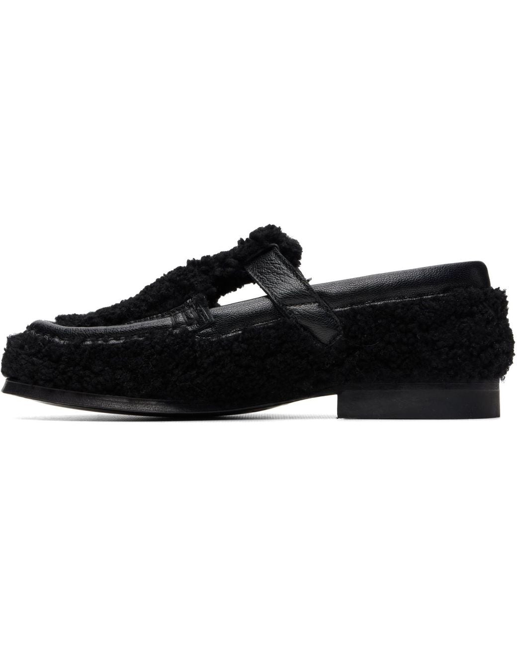 Hereu Black Alber Curly Shearling T-Bar Loafers
