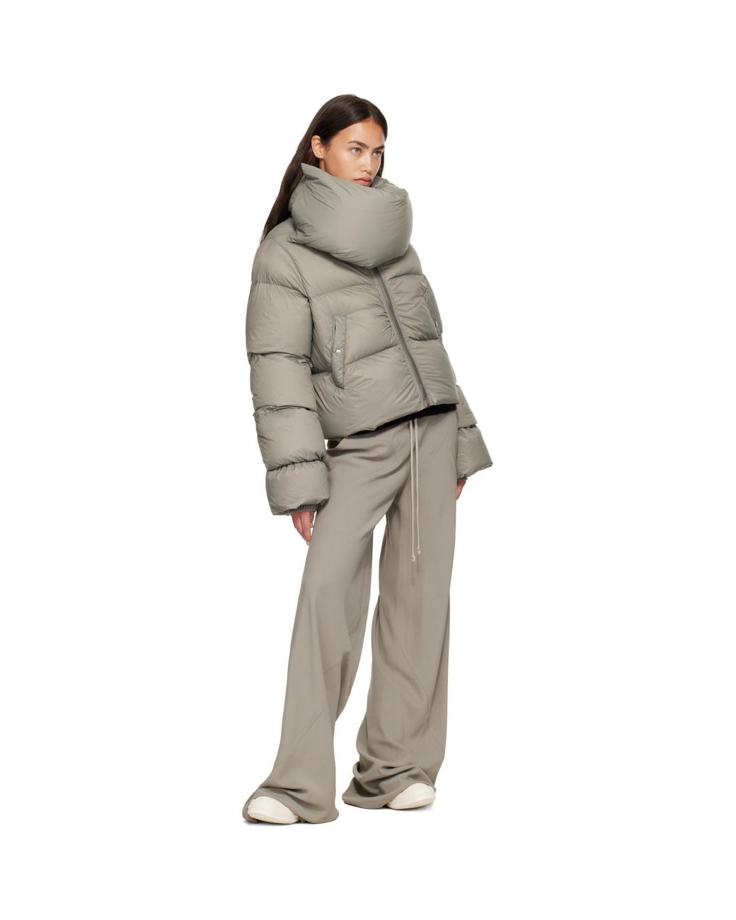 Rick Owens Gray Tower Funnel Neck Down Jacket
