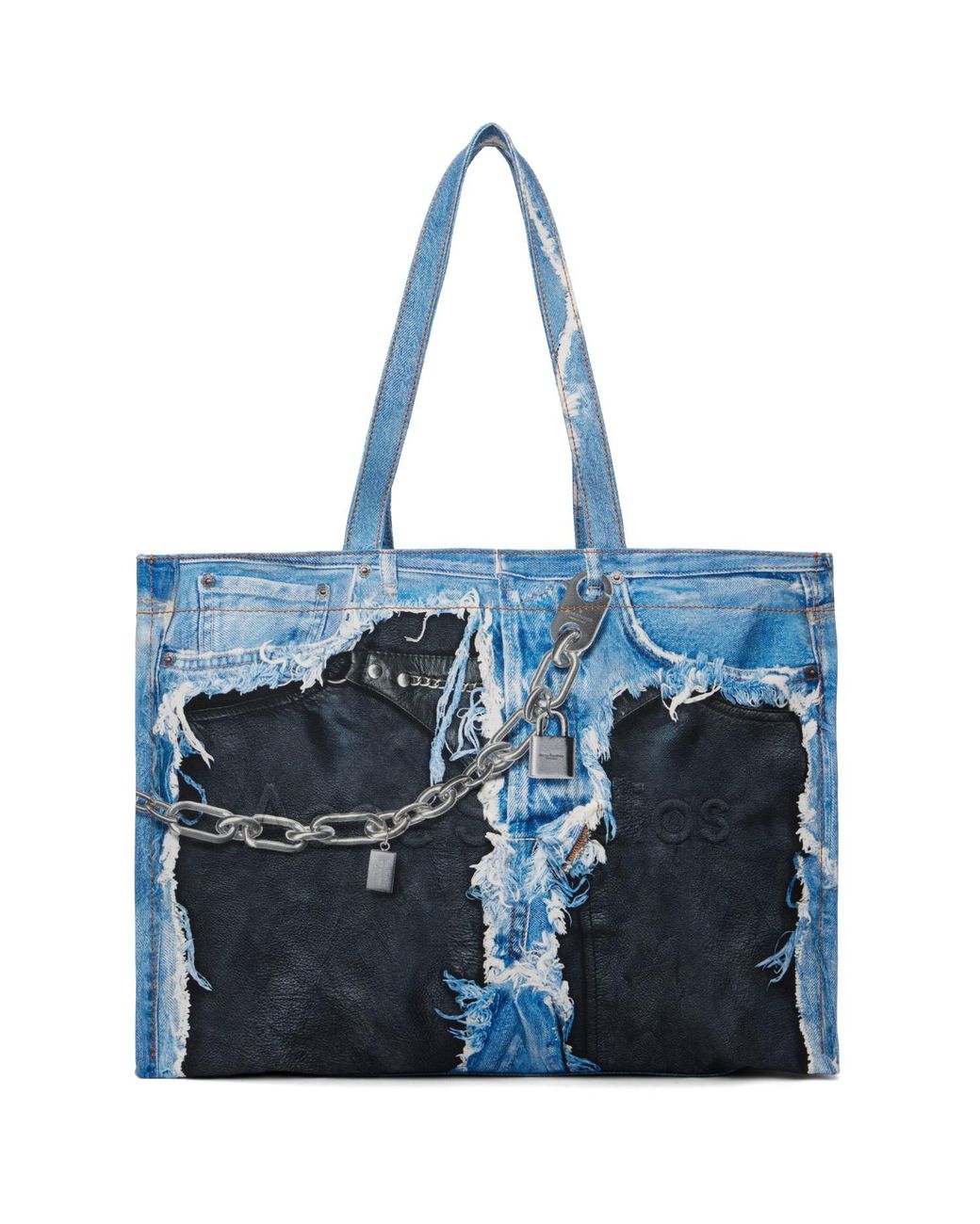 Acne Blue Denim Print Tote for men