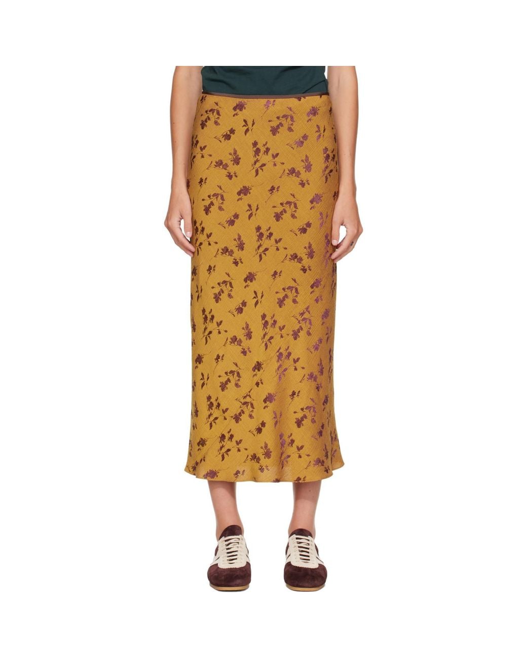 Dries Van Noten Metallic Floral Midi Skirt