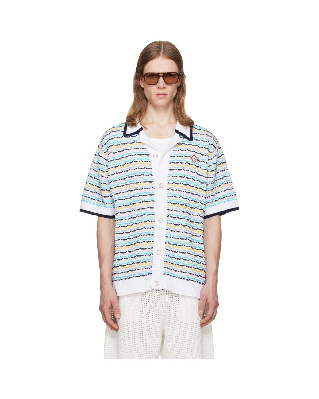 Casablanca Blue Tuck Stitch Short Sleeve Shirt for men