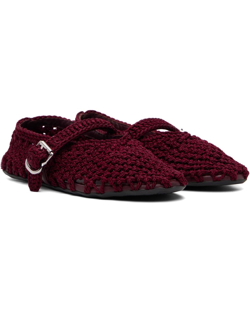 Alaïa Red Burgundy Satin Cord Ballerina Flats