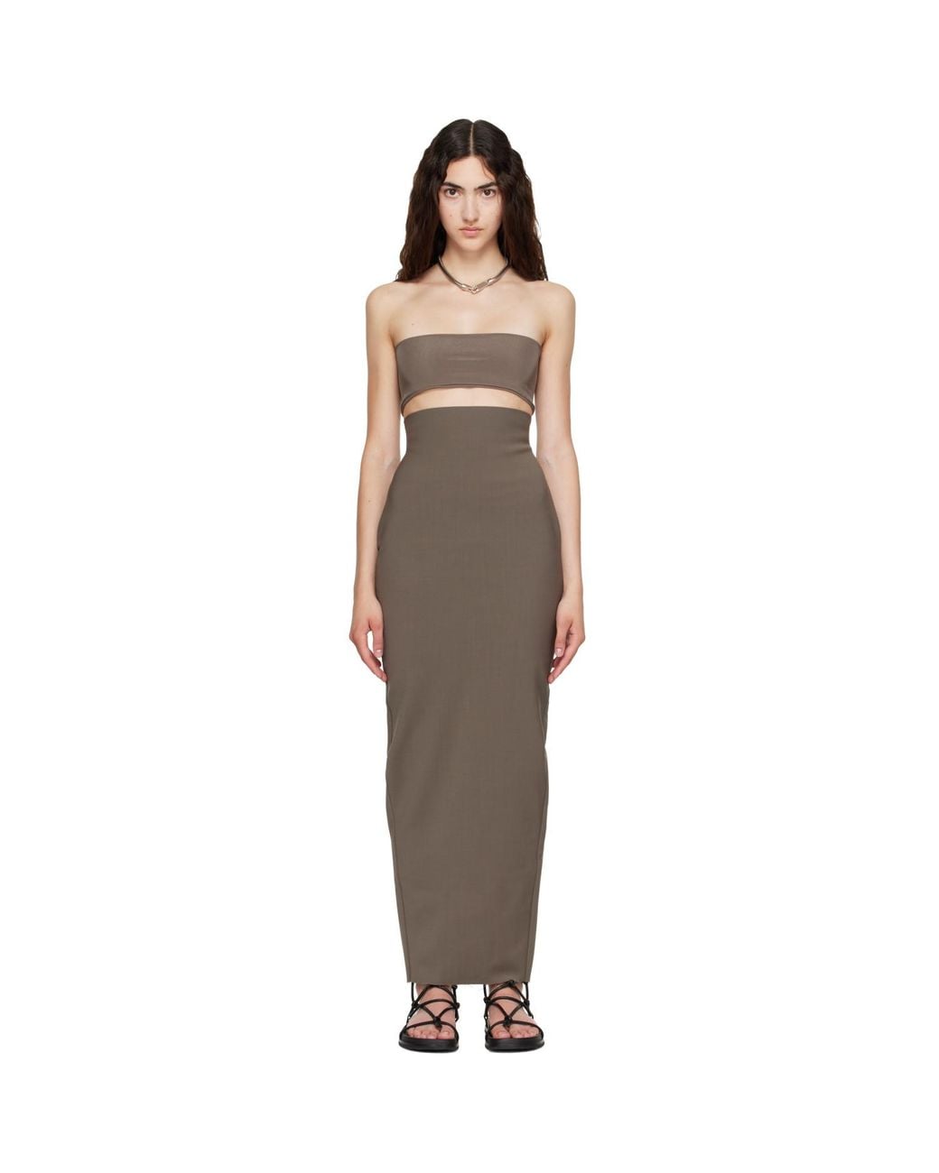 Rick Owens Brown Tower Dirt Pillar Maxi Skirt