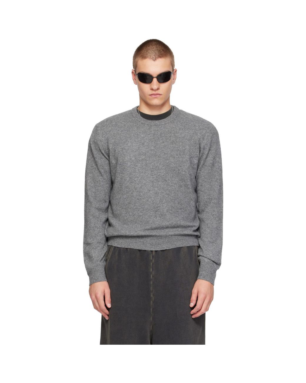 Entire studios Gray Knit Cashmere Crewneck Sweater for men
