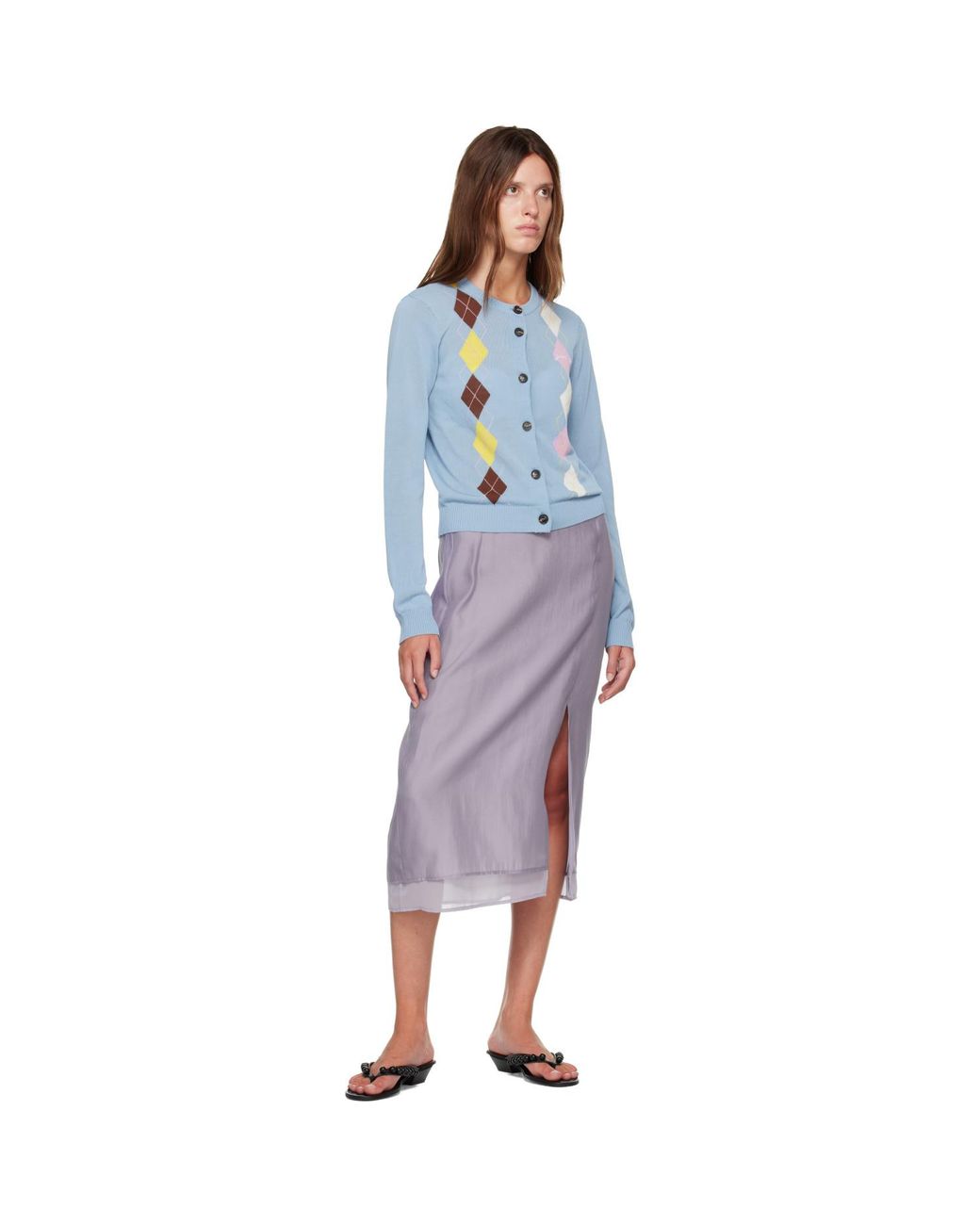 Ganni Blue Argyle Cardigan