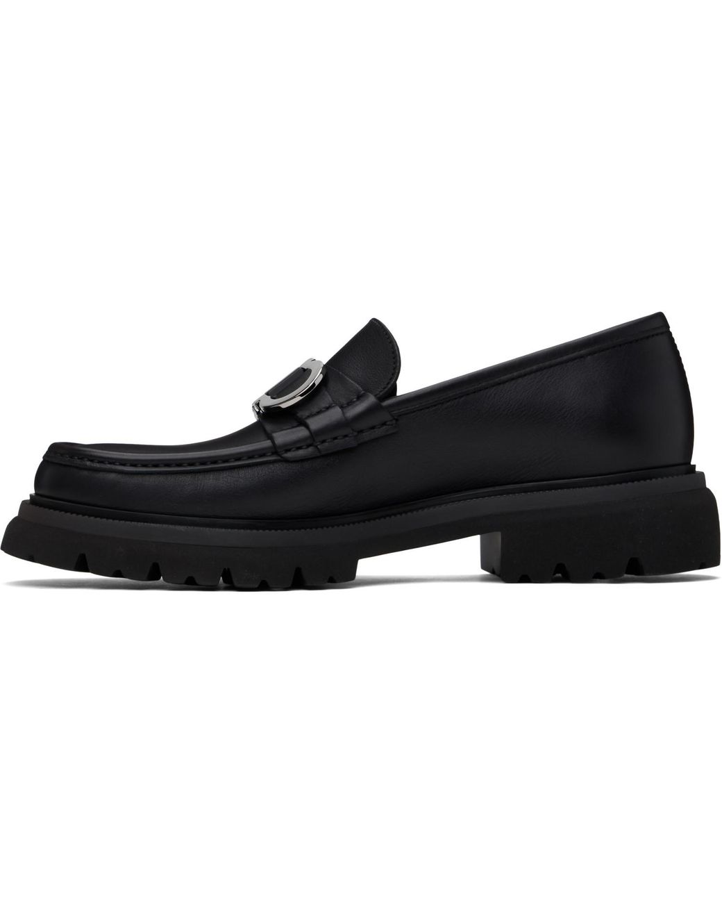Ferragamo Black Gancini Ornament Loafers for men