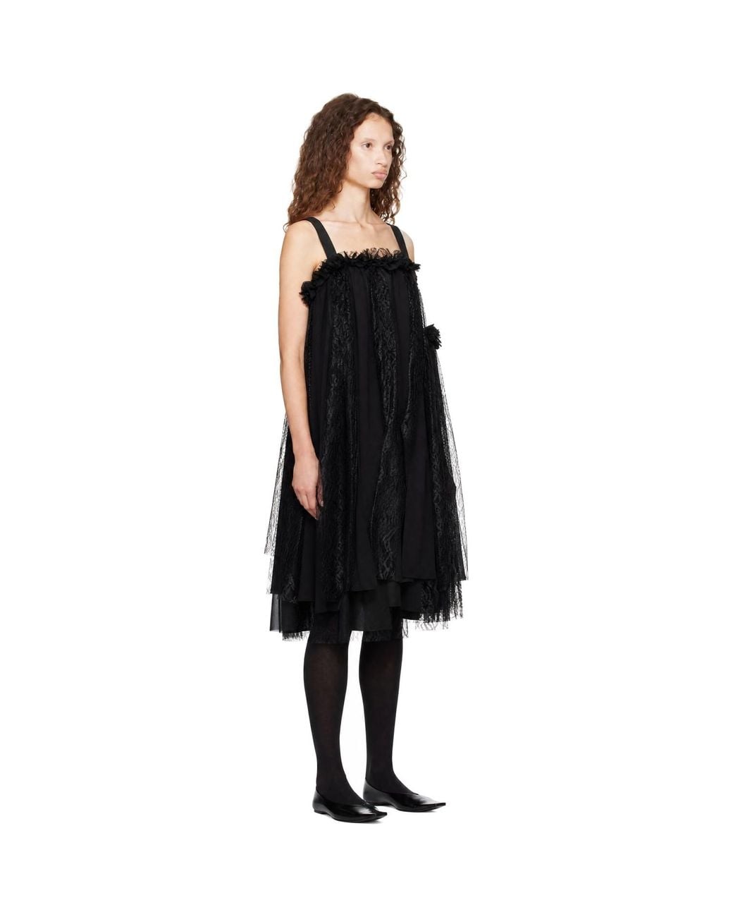 Comme des Garçons Black Gabardine Medium X Georgette Midi Dress
