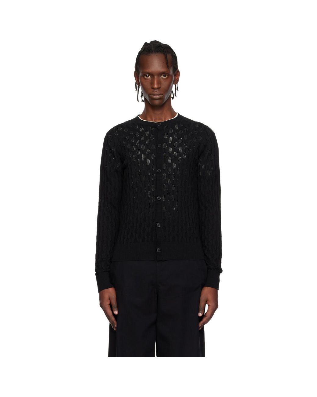 Dries Van Noten Black Open-Knit Cardigan for men