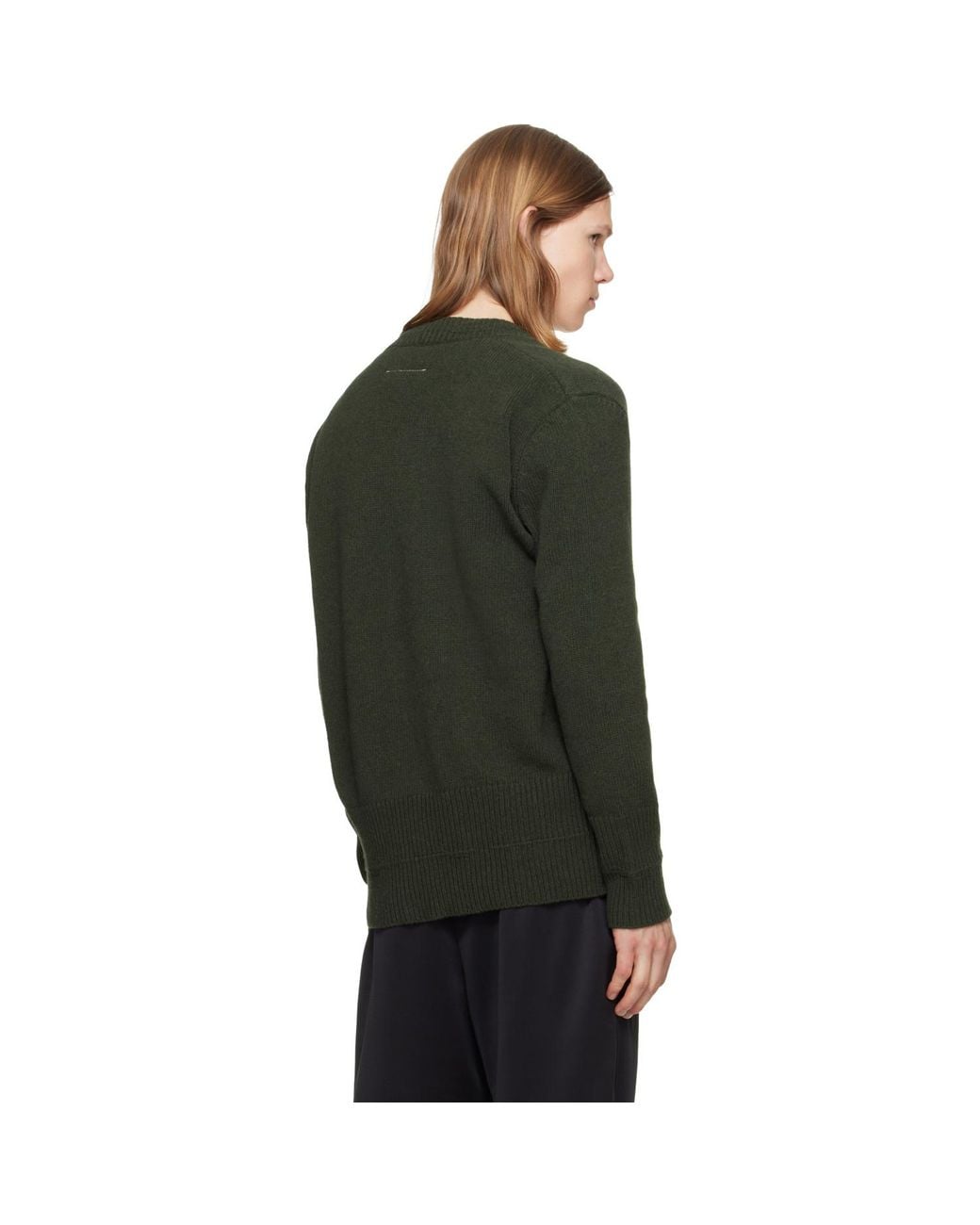 MM6 by Maison Margiela Green Khaki Wool V-Neck Cardigan for men