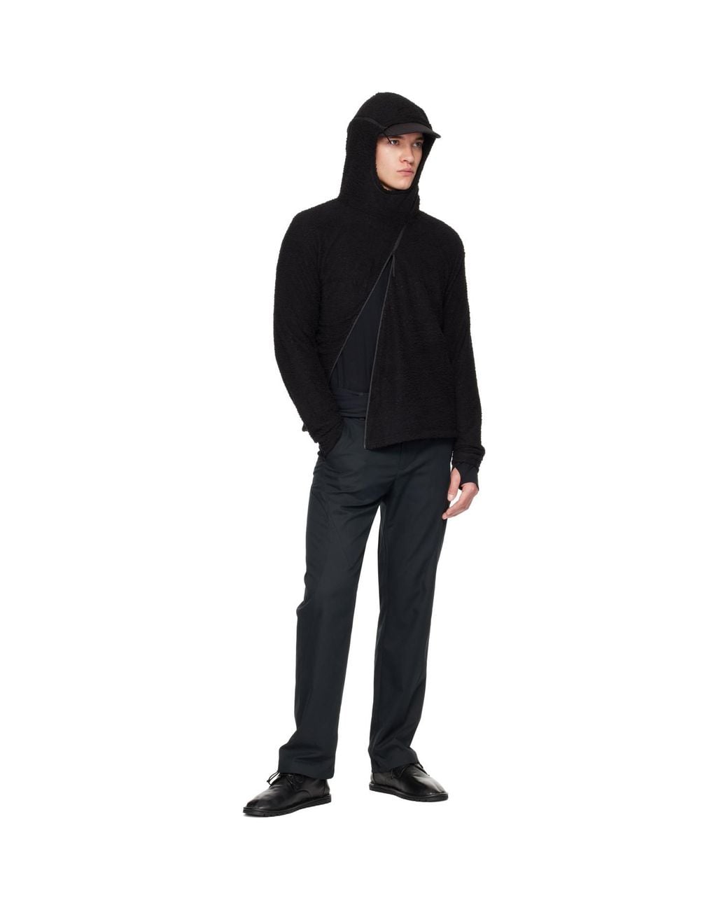 Post Archive Faction PAF Black Curved Fleece Hoodie for men