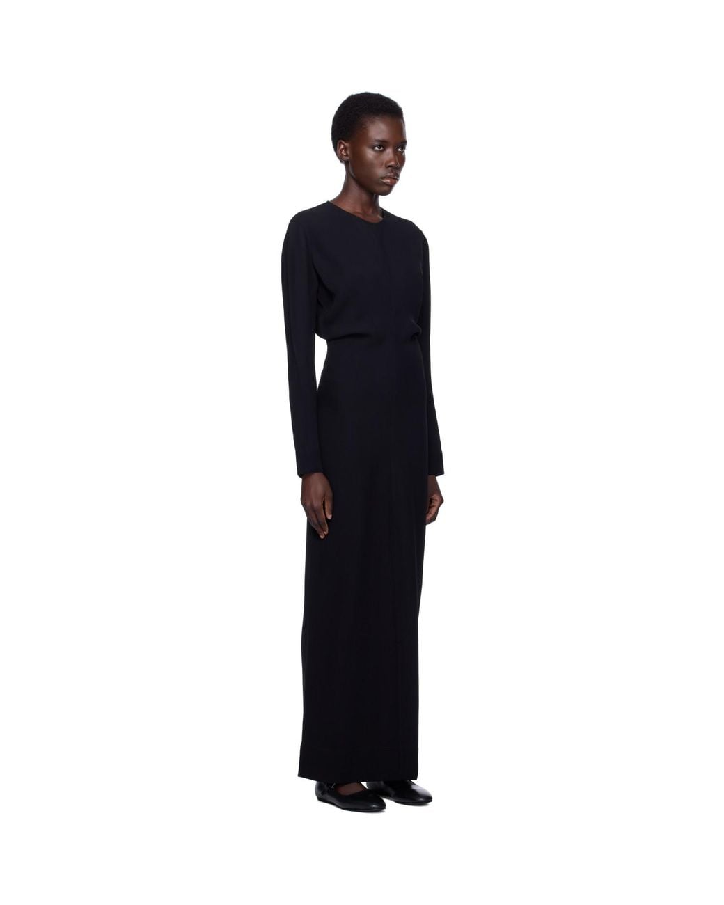 Totême Black Long-Sleeve Slouch Waist Maxi Dress