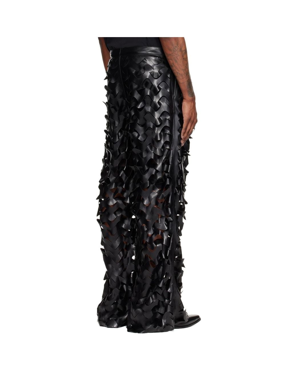 Lu'u Dan Black Laser Cut Faux-Leather Trousers for men