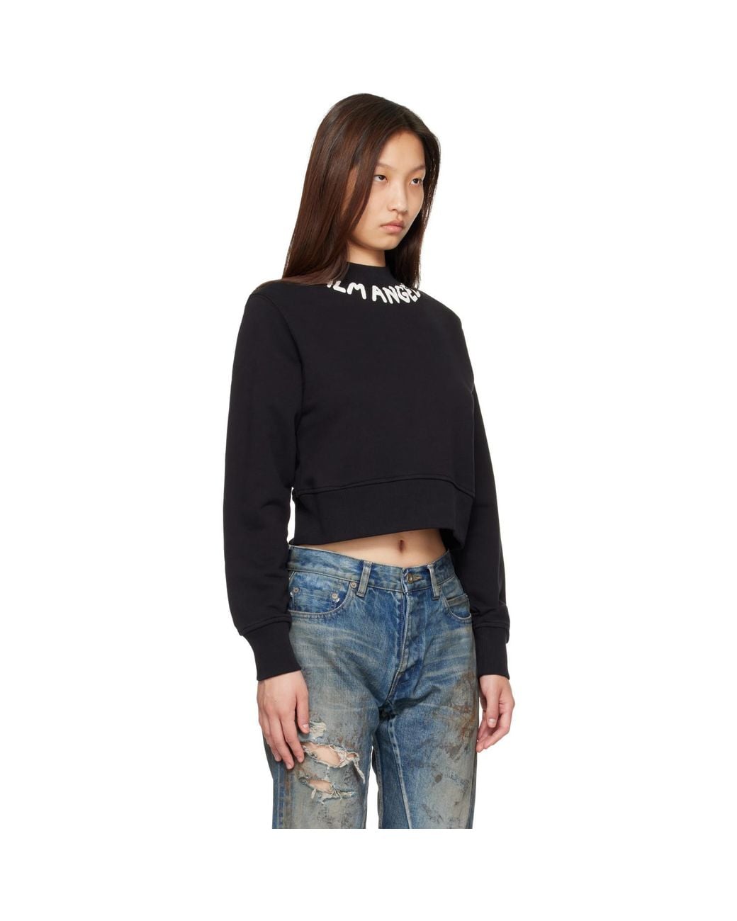 Palm Angels Black Neck Logo Fitted Sweatshirt