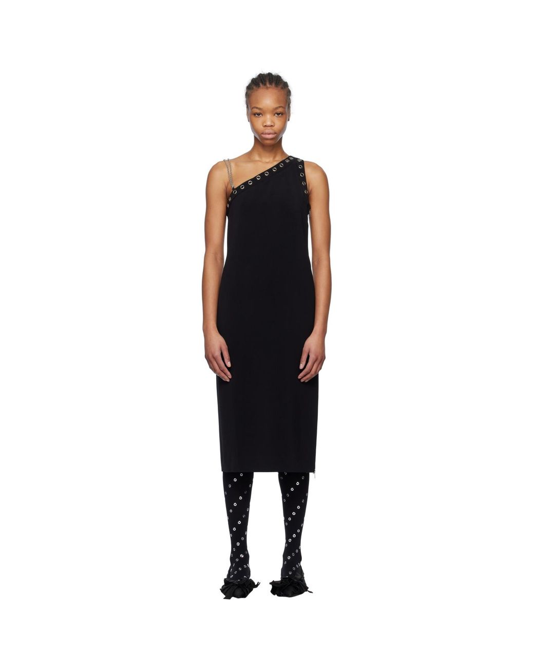 we11done Black Unbalanced Midi Dress