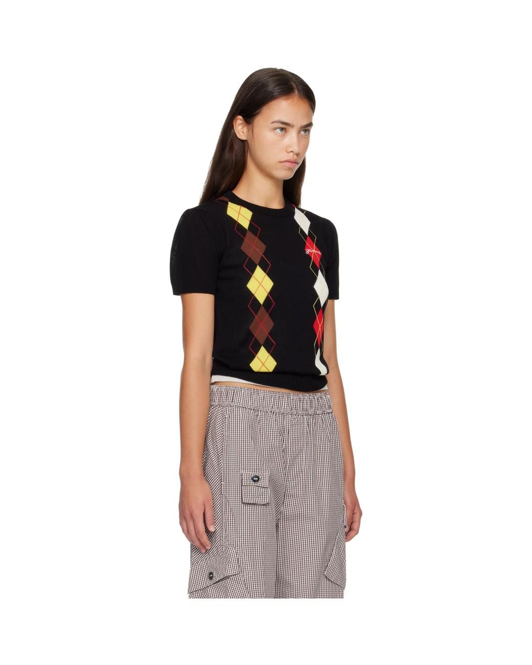 Ganni Black Argyle Sweater