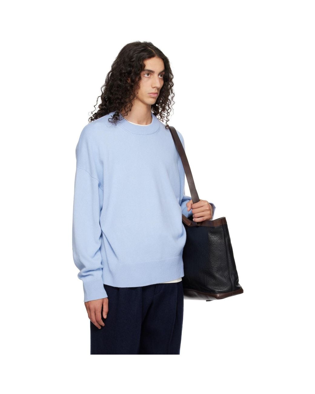YACAIA Blue Y-0008 Oversized Merino Cashmere Sweater for men