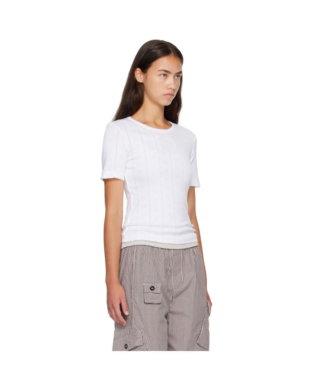 Ganni White Pointelle Cotton T-Shirt