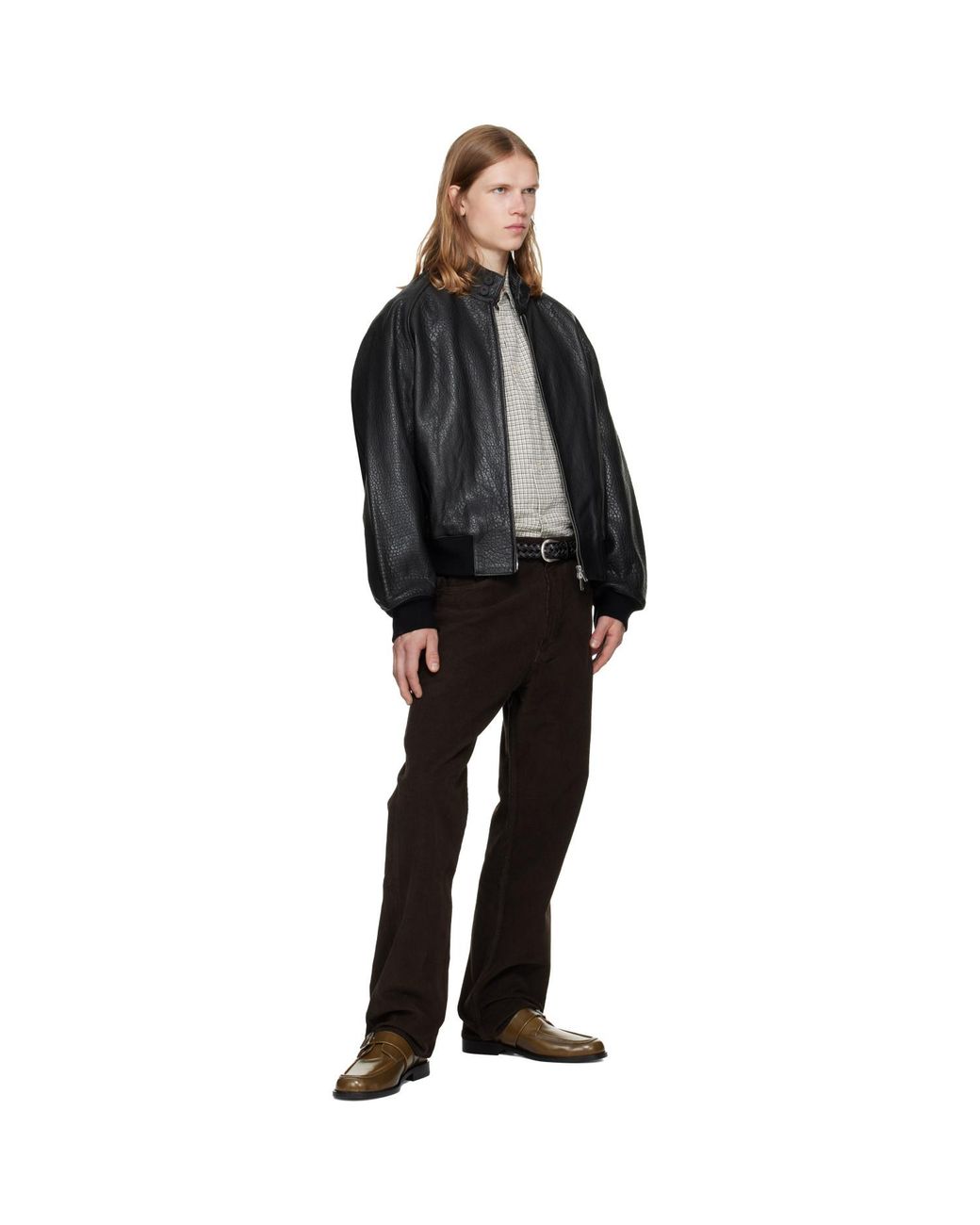 Studio Nicholson Black Riso Corduroy Straight Leg Trousers for men