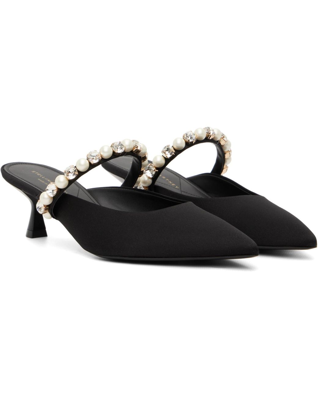 Stella McCartney Black Elsa Pearl-Embellished Kitten Heels