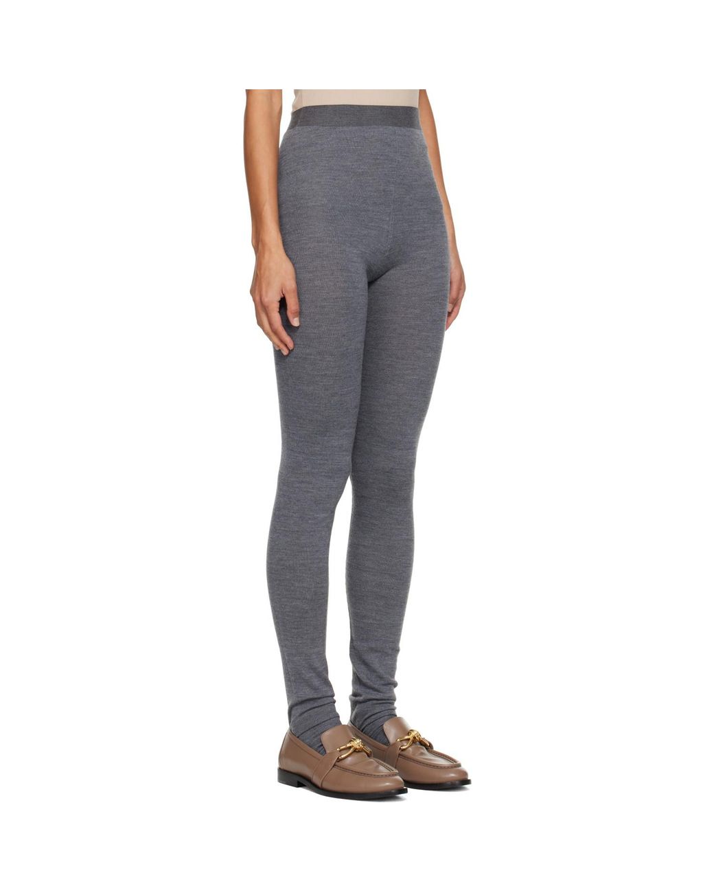 Bottega Veneta Gray Wool Rib Seamless Leggings