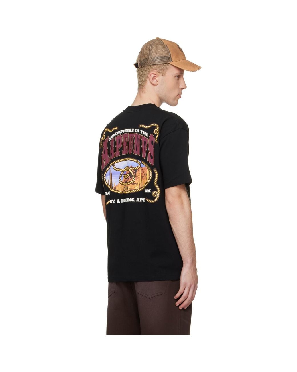 Aape By A Bathing Ape Black 'Aape' Theme Main T-Shirt for men