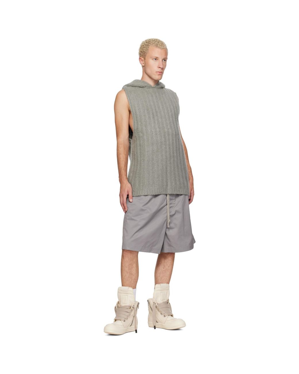 Rick Owens Gray Tower Hooded Tank Top for men