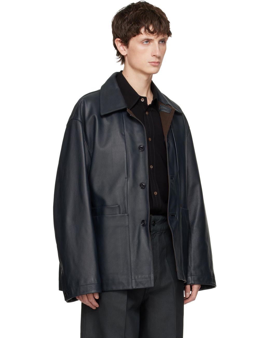 Lemaire Workwear Leather Jacket in Black for Men | Lyst